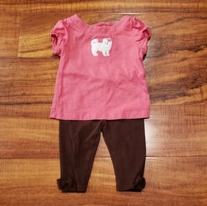 Janie and Jack EUC 6-12 months pink dog tee and brown bow leggings